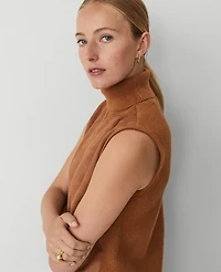 Ann Taylor Faux Suede Mixed Media Turtleneck Sweater Size XS Sahara Women's