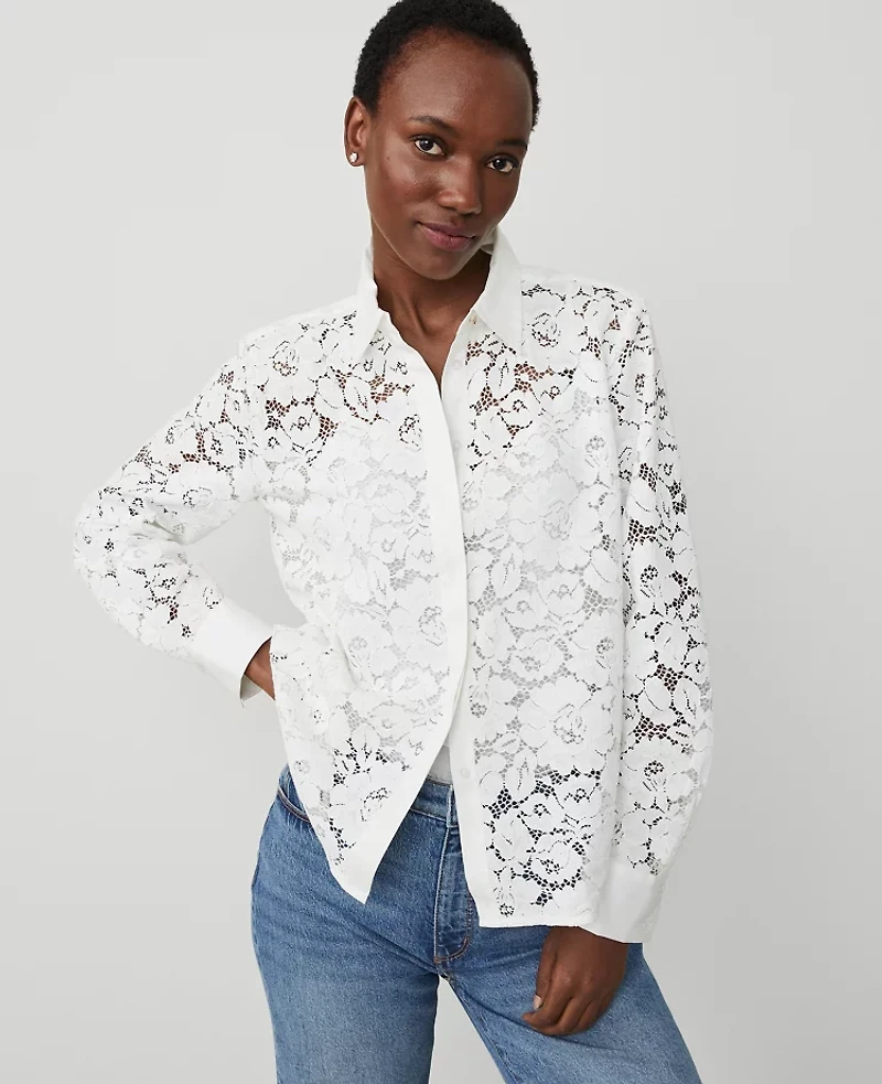 Ann Taylor Lace Shirt White Women's