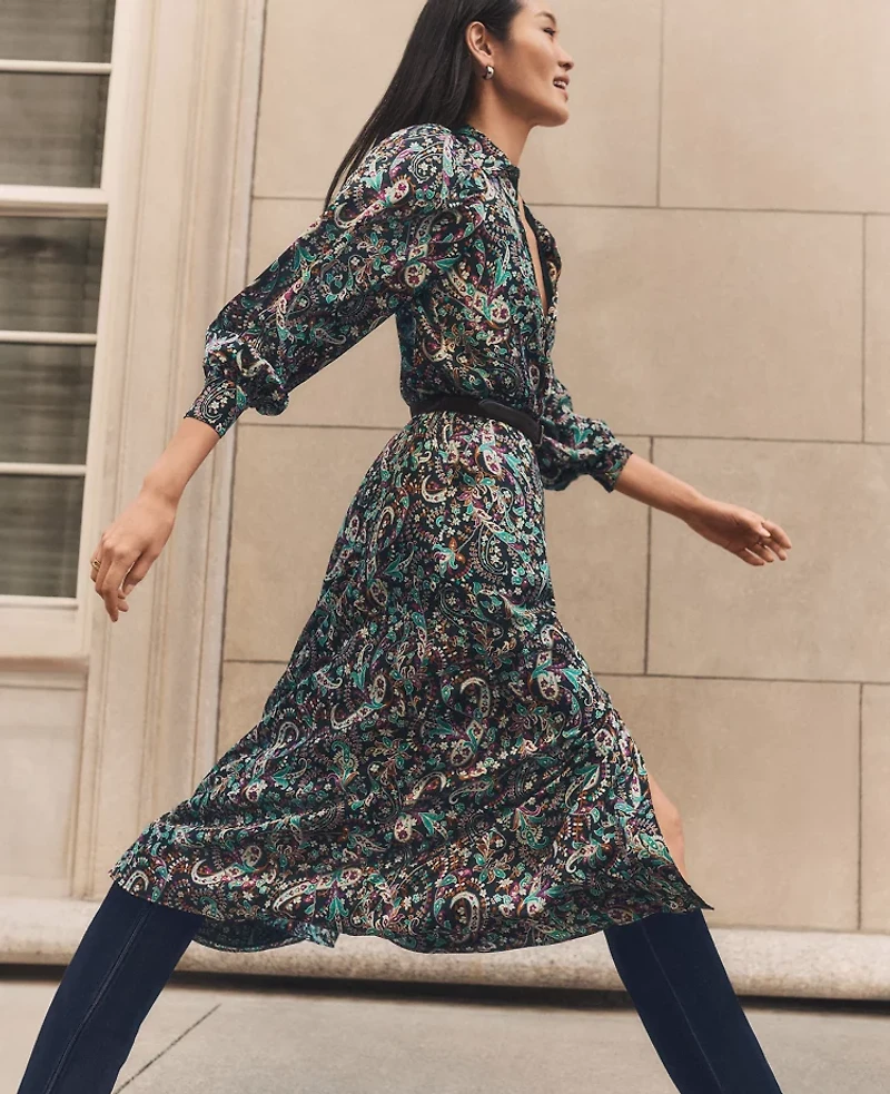 Ann Taylor Floral Belted Shirtdress Size 0 Black Women's