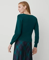 Ann Taylor Puff-Sleeve V-Neck Sweater Size XS Rainforest Women's