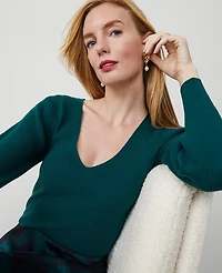 Ann Taylor Puff-Sleeve V-Neck Sweater Size XS Rainforest Women's