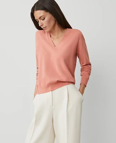 Ann Taylor V-Neck Sweater Size Large Rose Dusk Women's