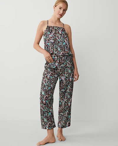 Ann Taylor Paisley Tank Top And Pant Set Size XS Black Women's