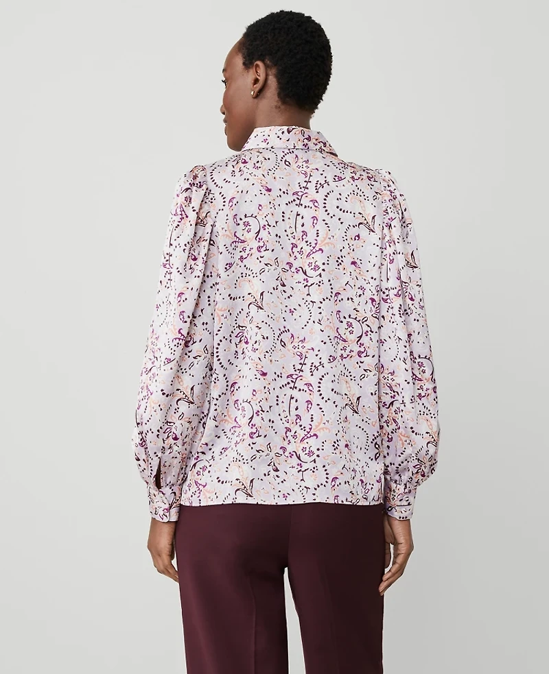 Ann Taylor Paisley Collared Puff Sleeve Shirt Size Small Lilac Women's