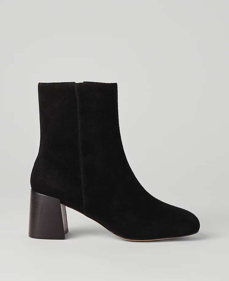 Ann Taylor Flare Heel Suede Bootie Black Women's