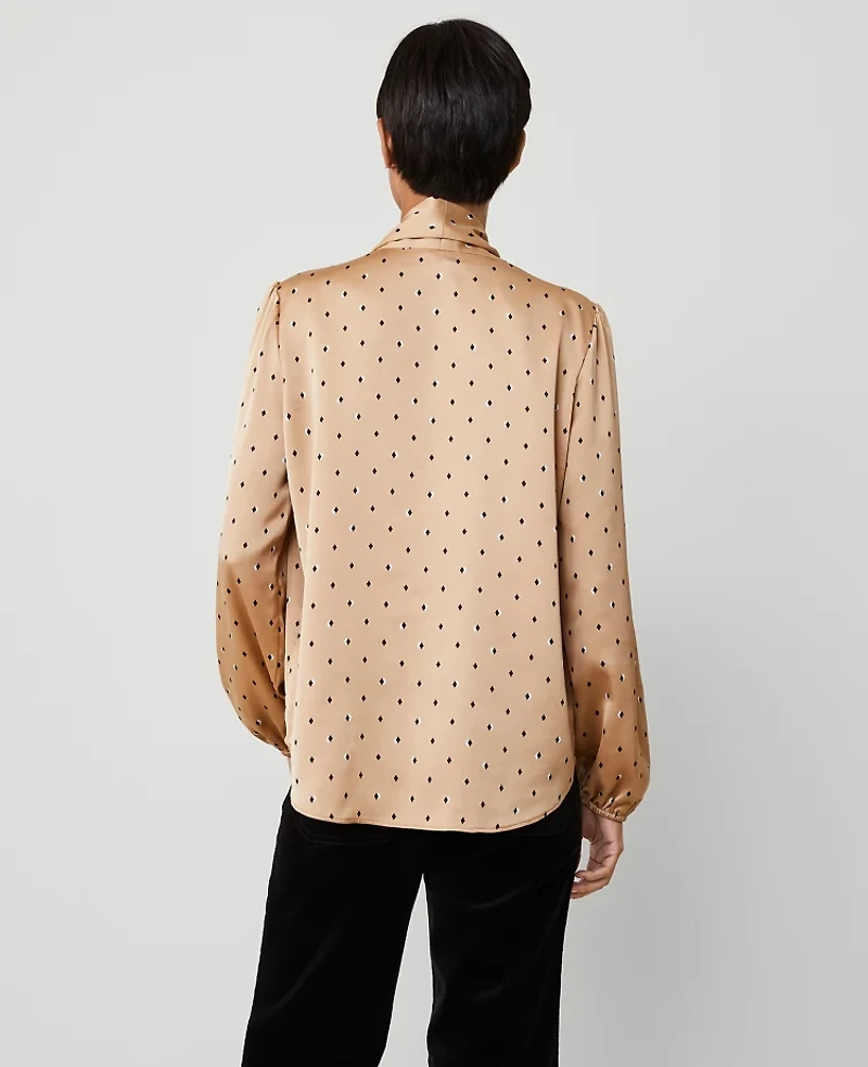 Ann Taylor Diamond Shadow Tie V-Neck Popover Top Size Large Baguette Women's