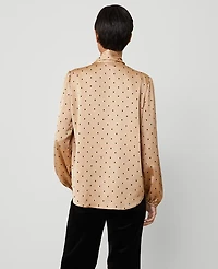 Ann Taylor Diamond Shadow Tie V-Neck Popover Top Size Large Baguette Women's