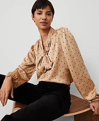 Ann Taylor Diamond Shadow Tie V-Neck Popover Top Size Large Baguette Women's