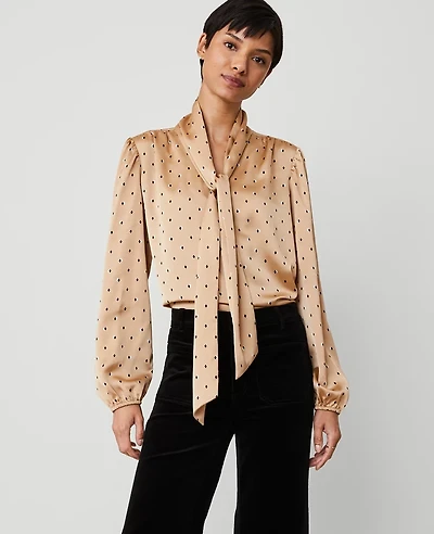 Ann Taylor Diamond Shadow Tie V-Neck Popover Top Size Large Baguette Women's