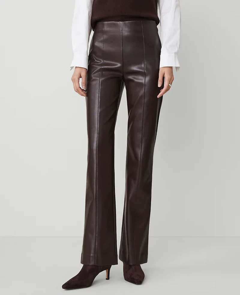 Ann Taylor The Petite Faux Leather Skinny Flare Pant Size 4 Pure Chocolate Women's