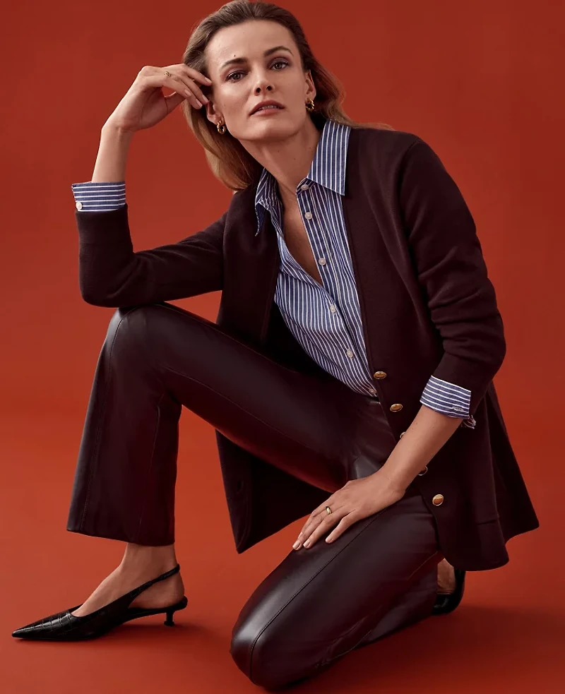 Ann Taylor The Petite Faux Leather Skinny Flare Pant Size 4 Pure Chocolate Women's