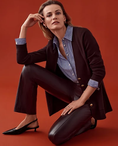 Ann Taylor The Petite Faux Leather Skinny Flare Pant Size 4 Pure Chocolate Women's