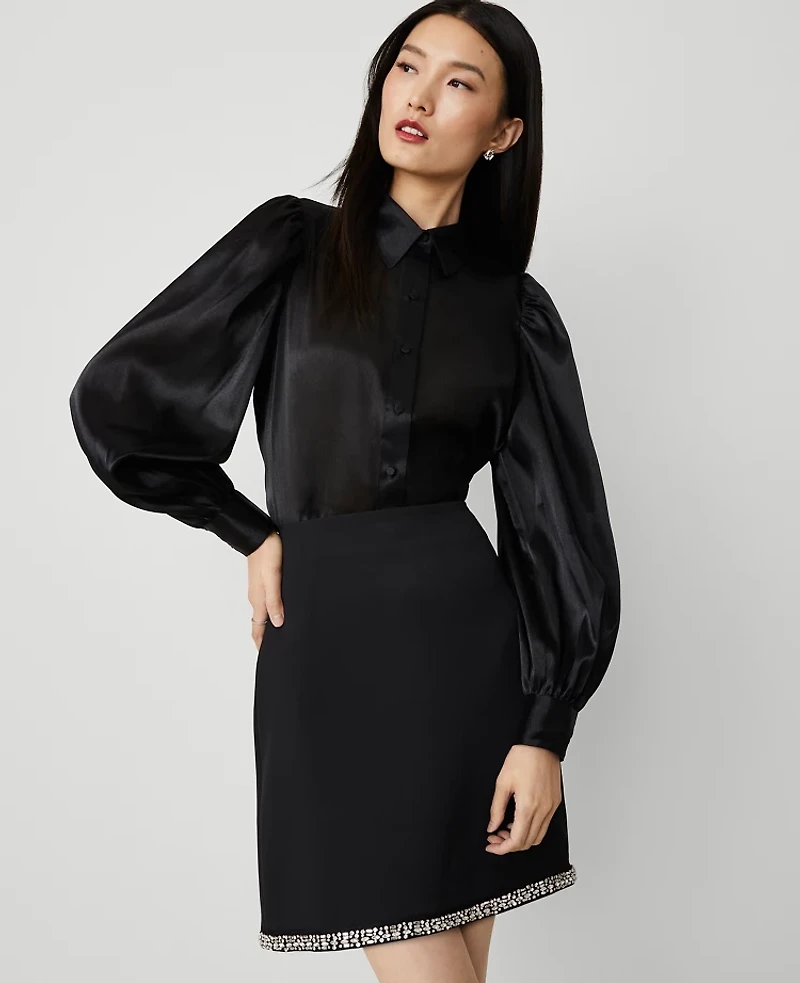 Ann Taylor Crystal-Embellished Hem A-Line Skirt Size 2 Black Women's