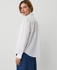 Ann Taylor Weekend Collection Ruffle Neck Shirt Size Large White Women's