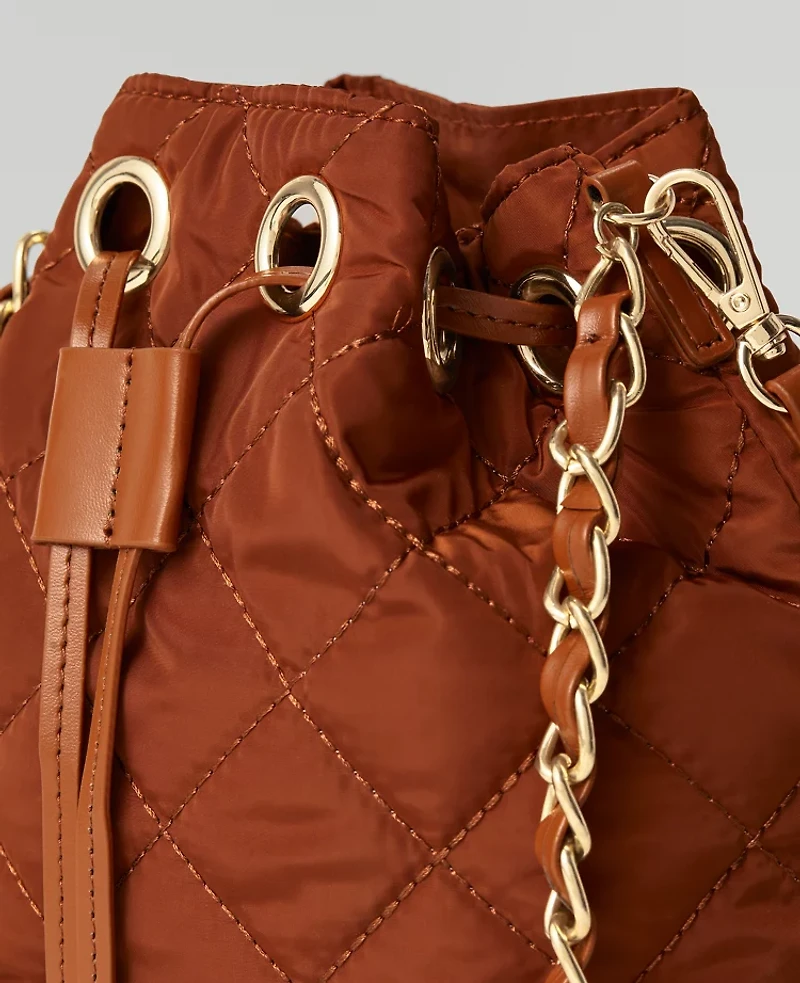 Ann Taylor Quilted Drawstring Bucket Bag Brown Stone Women's