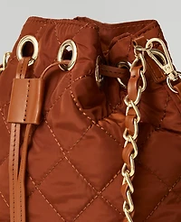 Ann Taylor Quilted Drawstring Bucket Bag Brown Stone Women's