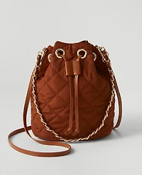 Ann Taylor Quilted Drawstring Bucket Bag Brown Stone Women's