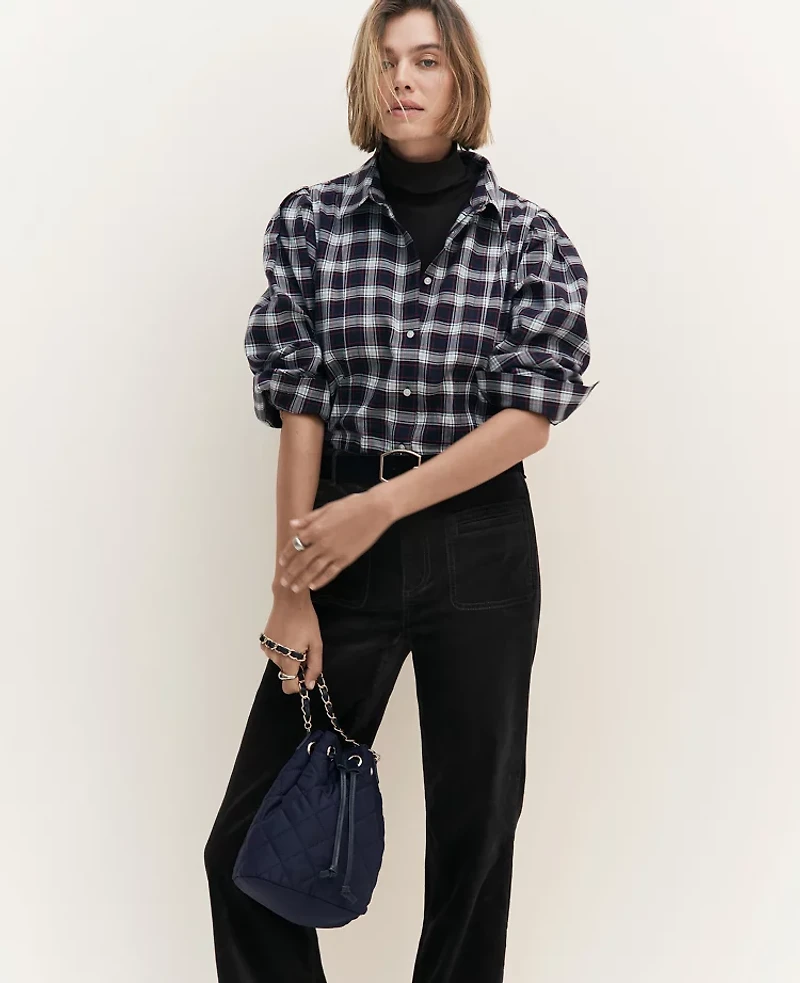 Ann Taylor Quilted Drawstring Bucket Bag Pure Sapphire Women's