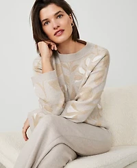 Ann Taylor Shimmer Floral-Trimmed Sweater Size XS Pale Sand Heather Women's