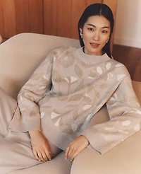 Ann Taylor Shimmer Floral-Trimmed Sweater Size XS Pale Sand Heather Women's