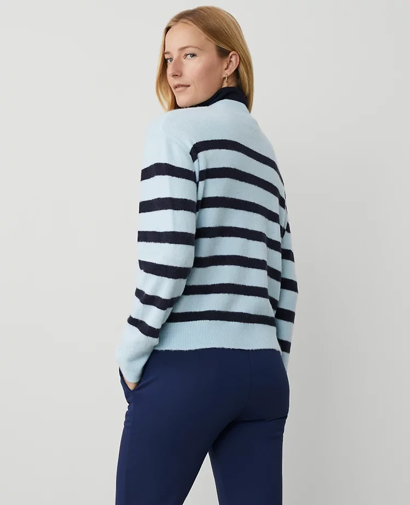 Ann Taylor Weekend Collection Striped V-Neck Cardigan Light Blue Multi Women's
