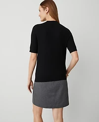 Ann Taylor Petite Essential Button Mock Neck Sweater T-Shirt Black Women's