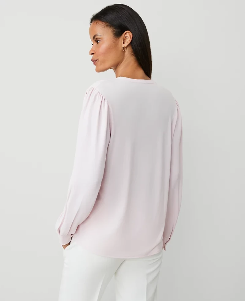 Ann Taylor Mixed Media Bib Front Top Size Small Pink Ribbon Women's