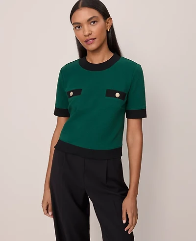 Ann Taylor Sweater Trim Top Night Garden Women's