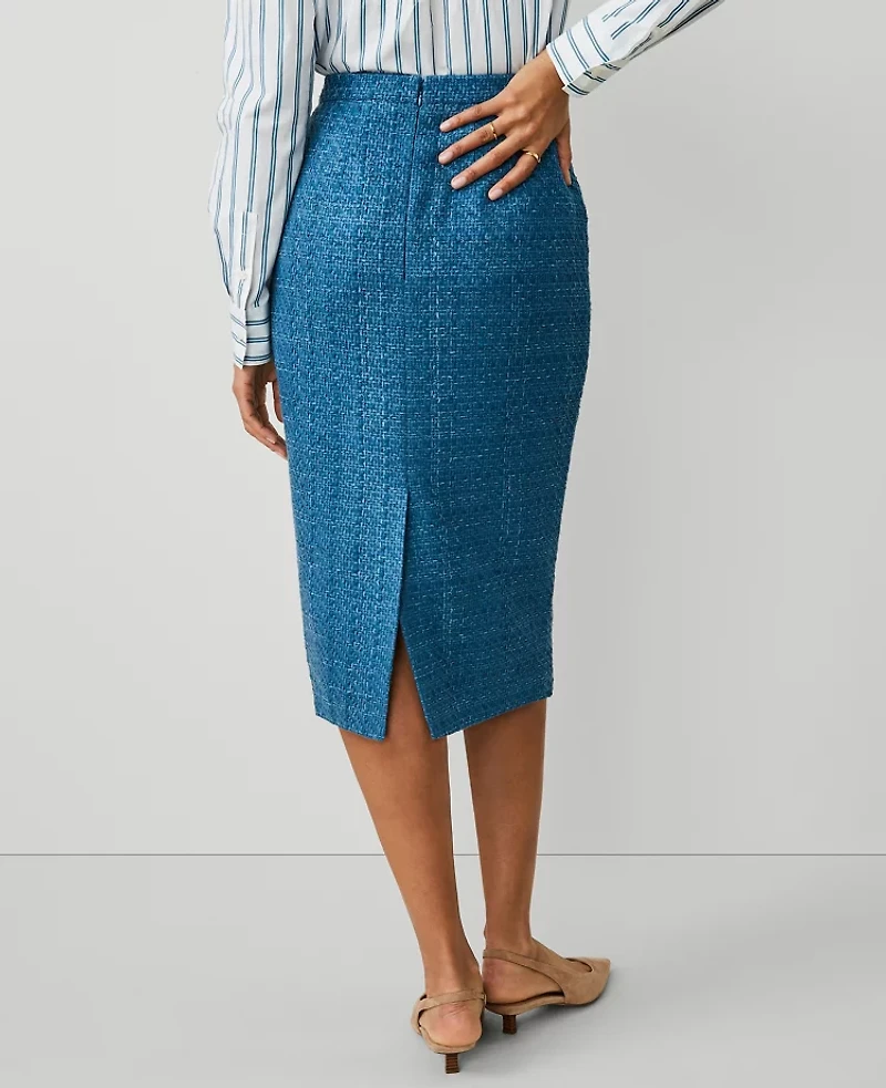 Ann Taylor Tweed Midi Column Skirt Size 10 Balmy Blue Women's
