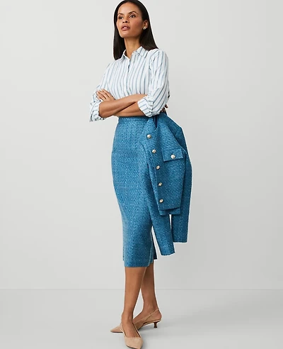 Ann Taylor Tweed Midi Column Skirt Size 10 Balmy Blue Women's