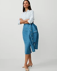 Ann Taylor Tweed Midi Column Skirt Size 10 Balmy Blue Women's