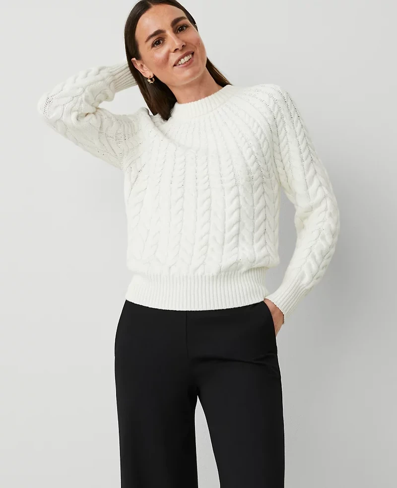 Ann Taylor Weekend Collection Cable Chunky Neck Sweater Winter White Women's