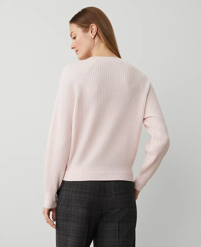 Ann Taylor Ribbed Button Raglan Sweater Size XL Pink Ribbon Women's