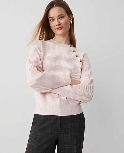 Ann Taylor Ribbed Button Raglan Sweater Size XL Pink Ribbon Women's