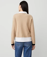 Ann Taylor Collared Mixed Media Sweater Size 2XL Baguette Women's