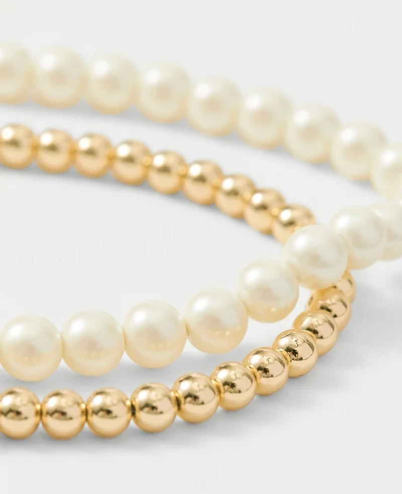 Ann Taylor Double Wrap Metal and Pearl Necklace Ivory Women's