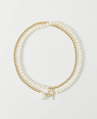 Ann Taylor Double Wrap Metal and Pearl Necklace Ivory Women's