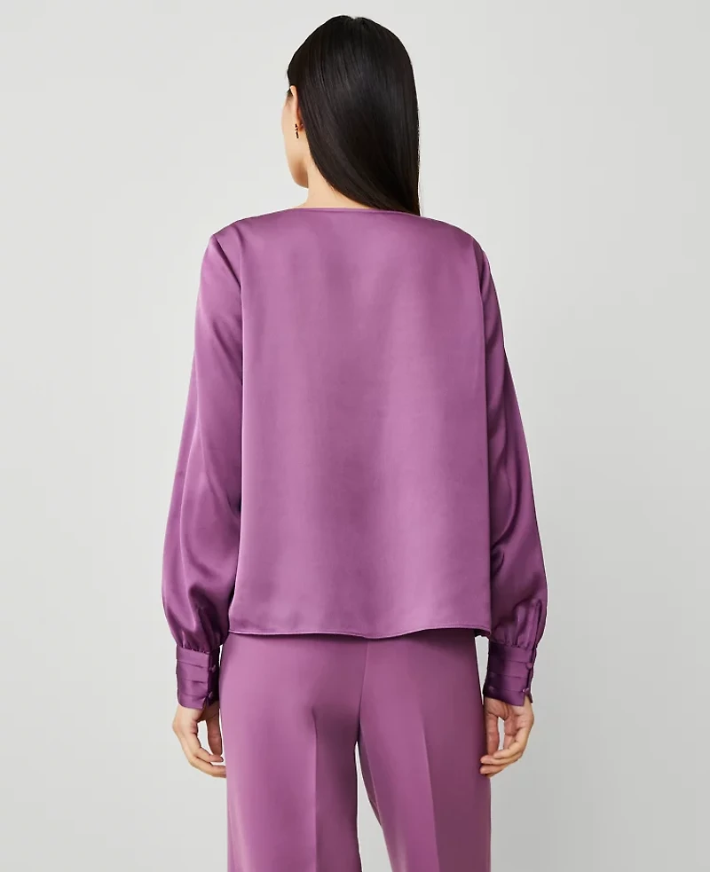 Ann Taylor Satin Cowl Neck Blouse Size XL Wisteria Shadow Women's