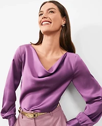 Ann Taylor Satin Cowl Neck Blouse Size XL Wisteria Shadow Women's