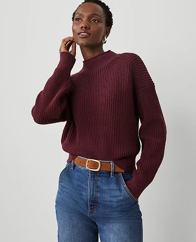 Ann Taylor Ribbed Mock Neck Wedge Sweater Women's