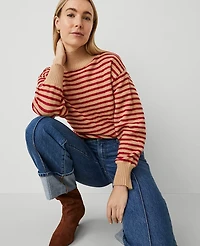 Ann Taylor Weekend Collection Turtleneck Stripe Drop Shoulder Sweater Size XS Iconic Red Women's