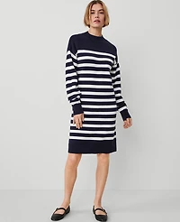 Ann Taylor Weekend Collection Striped Sweater Dress Navy/White Women's