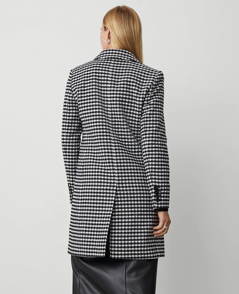 Ann Taylor Petite Checked Chesterfield Coat Size Medium Black Women's