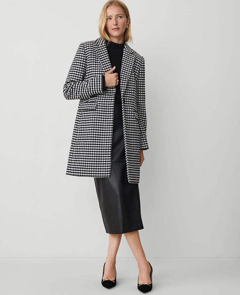 Ann Taylor Petite Checked Chesterfield Coat Size Medium Black Women's