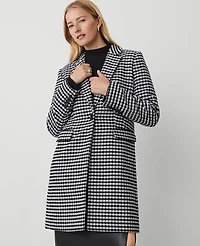 Ann Taylor Petite Checked Chesterfield Coat Size Medium Black Women's