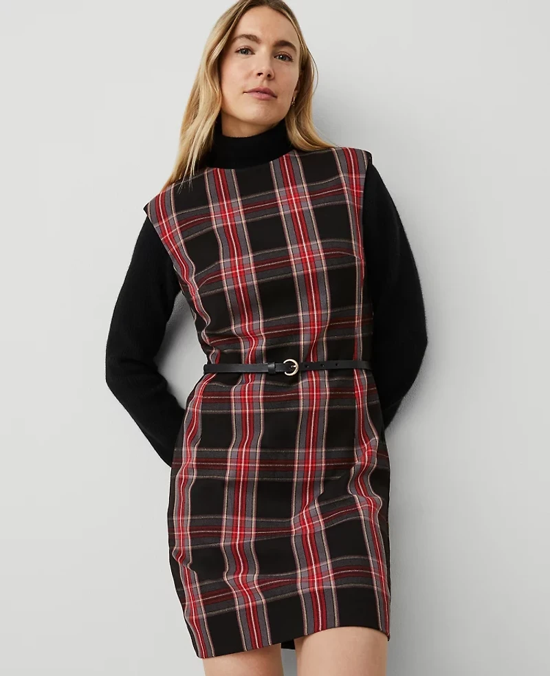 Ann Taylor Petite Plaid Shift Dress Size 0 Black Women's