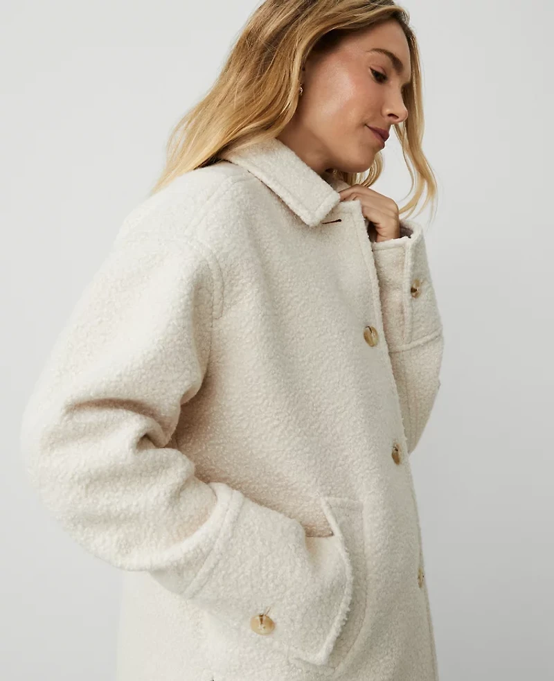 Ann Taylor Petite Weekend Collection Petite Collared Button Front Relaxed Jacket Size XL Sand Shell Women's