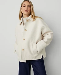Ann Taylor Petite Weekend Collection Petite Collared Button Front Relaxed Jacket Size XL Sand Shell Women's