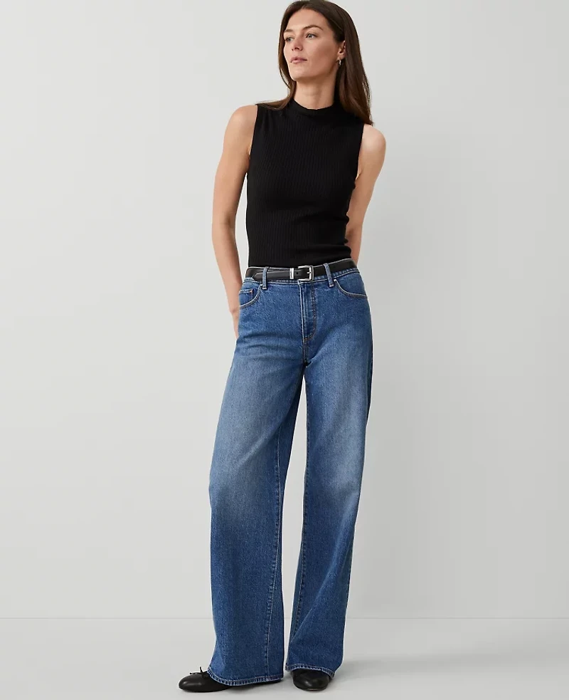 Ann Taylor The Wide Leg Jean Size 4 Original Medium Stone Wash Women's