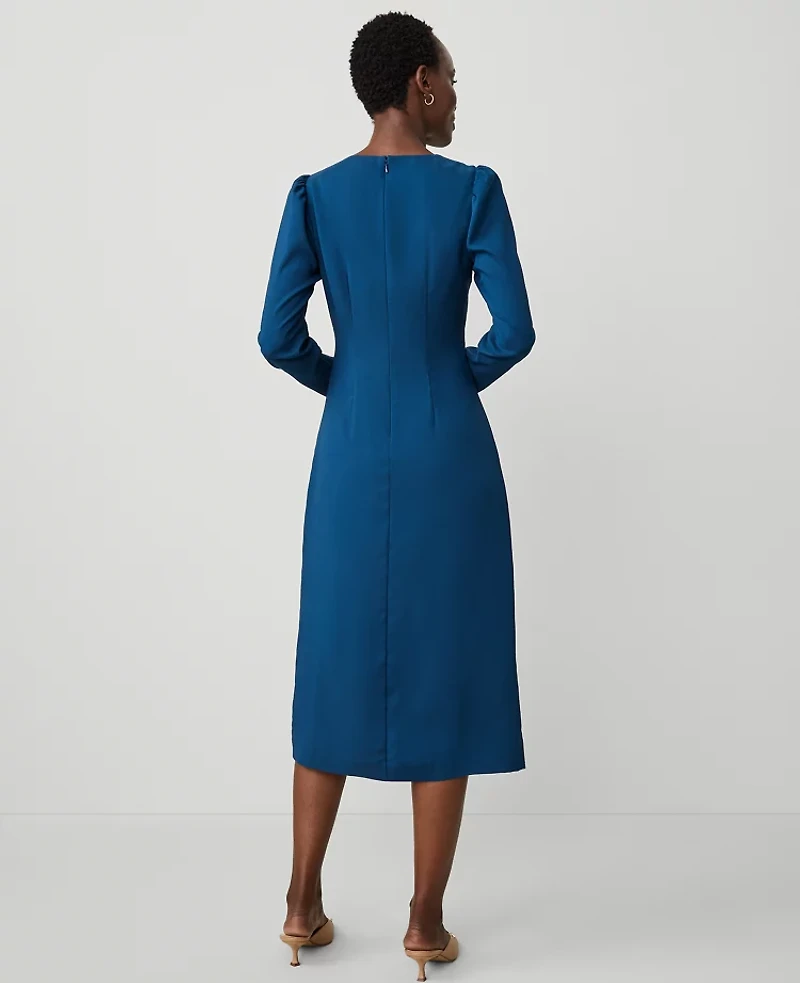 Ann Taylor Petite Ruched Midi Dress Size 00 Sea Storm Women's